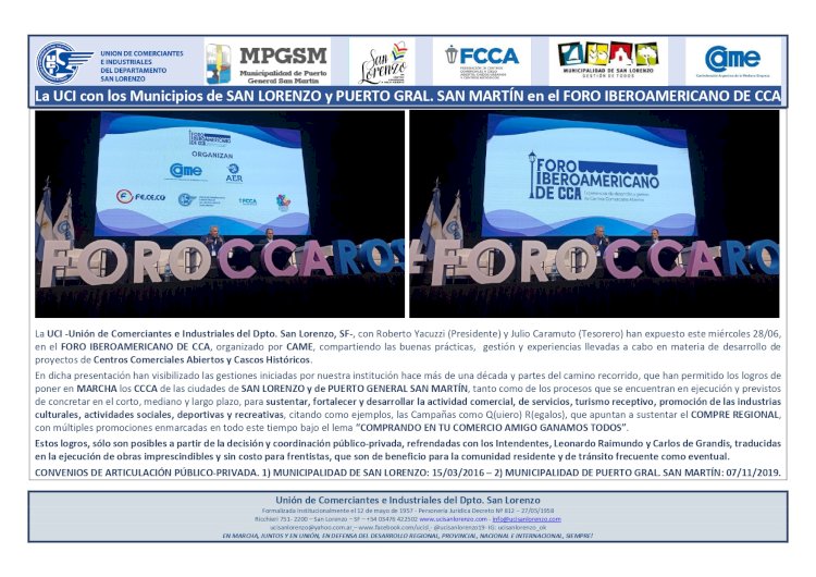 La UCI con los Municipios de SAN LORENZO y PUERTO GRAL. SAN MARTÍN en el FORO IBEROAMERICANO DE CCA